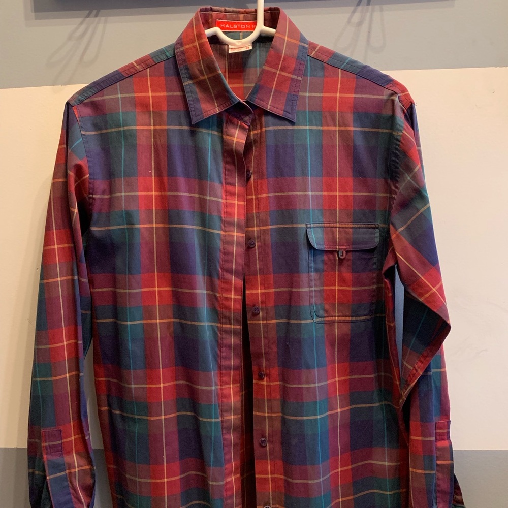 Vintage Halston III plaid button up